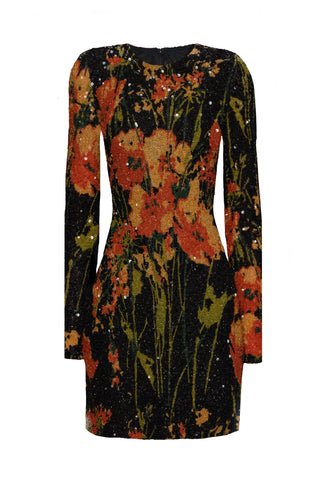 LONG SLEEVE HAND-BEADED FLOWER STRETCH DRESS – Naeem Khan