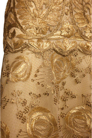 STRAPLESS EMBROIDERY FIT-AND-FLARE GOWN