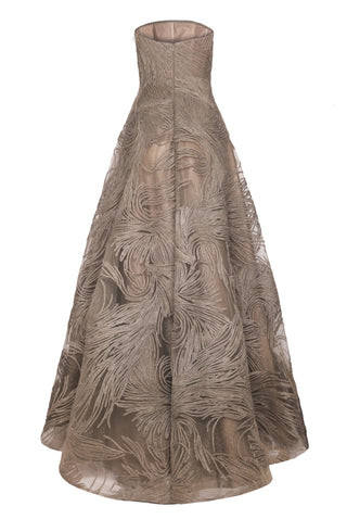 STRAPLESS RAFFIA GOWN