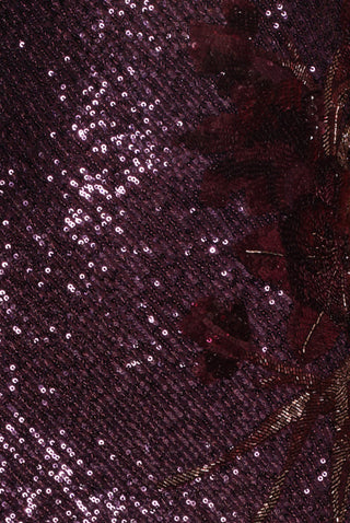 HALTER STRETCH SEQUIN GOWN WITH HAND-BEADED FLOWERS