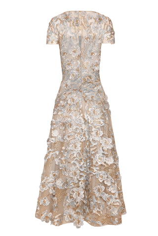 FLOWER LACE SHORT SLEEVE COCKTAIL DRESS