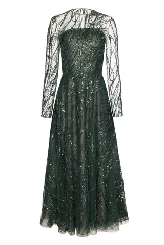 ILLUSION NECKLINE LONG SLEEVE BEADED COCKTAIL DRESS – Naeem Khan