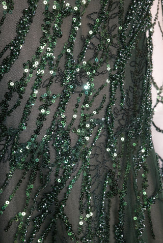 ILLUSION NECKLINE LONG SLEEVE BEADED COCKTAIL DRESS