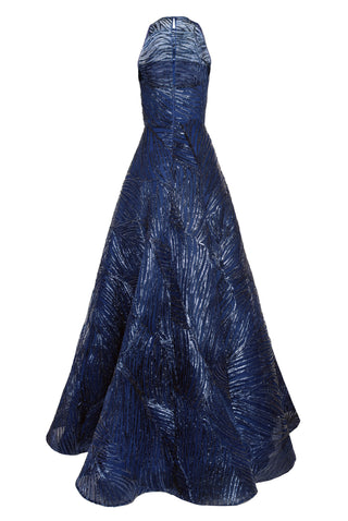 METALLIC RAFFIA HALTER GOWN