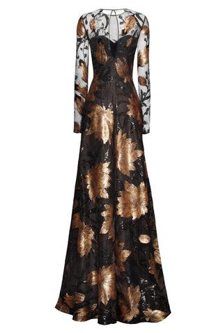LONG SLEEVE ILLUSION NECKLINE LACE GOWN