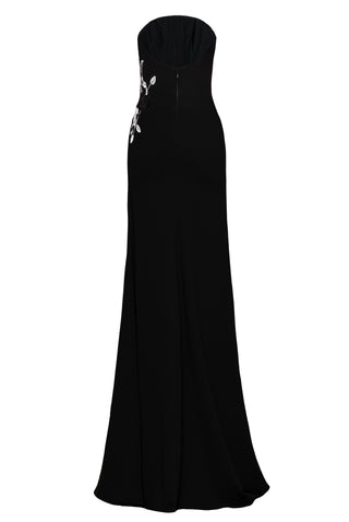 STRAPLESS CREPE GOWN WITH HAND-BEADED EMBROIDERY