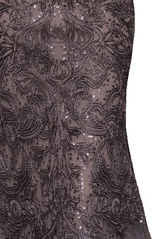 STRAPLESS METALLIC RAFFIA FIT-AND-FLARE GOWN