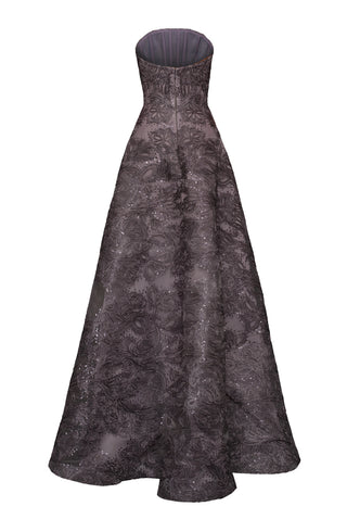 STRAPLESS METALLIC RAFFIA GOWN