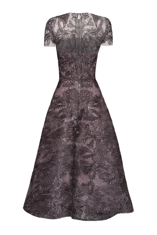 SHORT SLEEVE METALLIC RAFFIA COCKTAIL DRESS