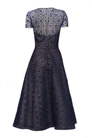 SHORT SLEEVE CORDING COCKTAIL DRESS