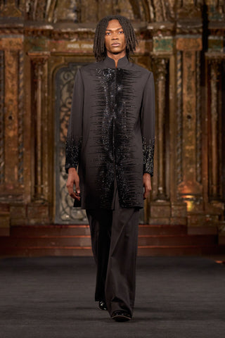 ABSTRACT BEADED MANDARIN COLLAR COAT