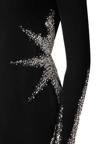 CRYSTAL EMBELLISHED CREPE LONG SLEEVE DRESS