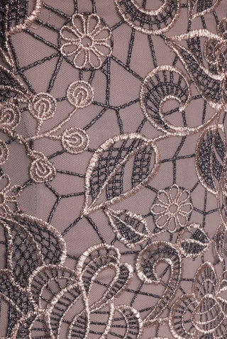 METALLIC LACE BOATNECK TEA-LENGTH DRESS