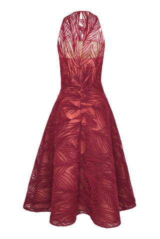 LIGHT VELVET HALTER TEA-LENGTH DRESS
