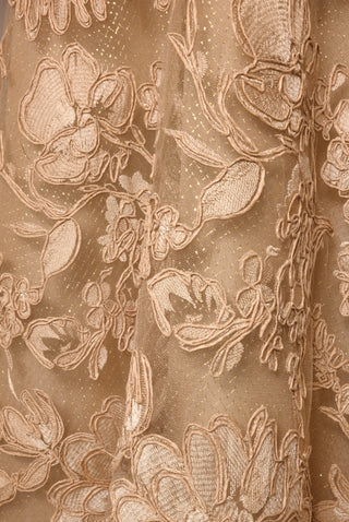 FLORAL RAFFIA STRAPLESS GOWN