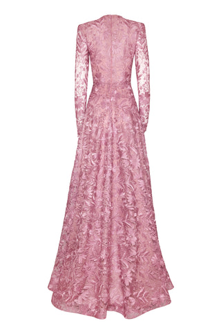 METALLIC LACE LONG SLEEVE GOWN