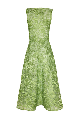 METALLIC LACE BOATNECK SLEEVELESS TEA-LENGTH DRESS