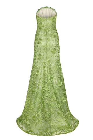 METALLIC LACE STRAPLESS FIT-AND-FLARE GOWN