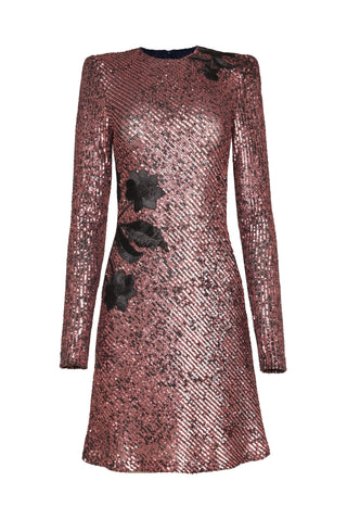 floral applique long sleeve dress Floral Applique Long Sleeve Maxi Dress Pink / L