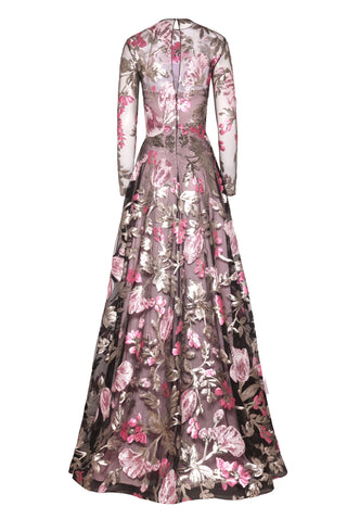 SEQUIN FLORAL LONG SLEEVE GOWN