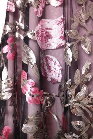 SEQUIN FLORAL SHORT SLEEVE TEA LENGTH DRESS