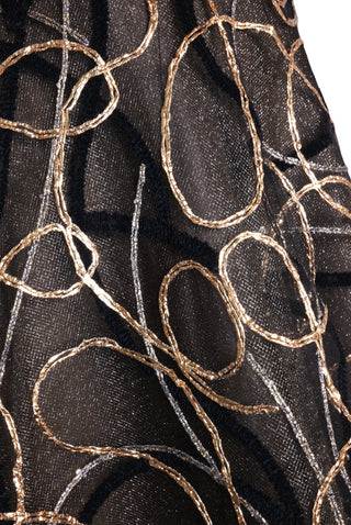 METALLIC RAFFIA JEWEL NECK LONG SLEEVE GOWN