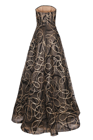 METALLIC RAFFIA STRAPLESS GOWN