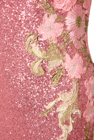 SEQUIN FLORAL SHORT SLEEVE GOWN