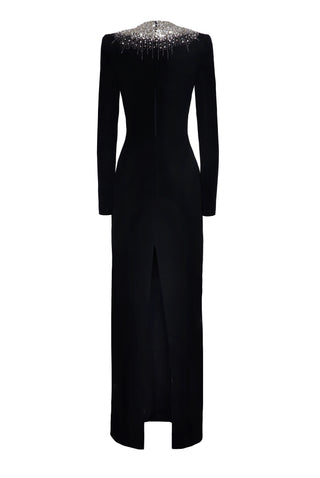 Crystal Detail Long Sleeve Gown