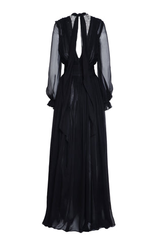 Embroidered Long Sleeve Chiffon Gown