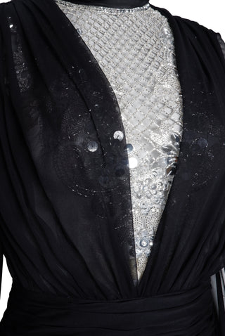 Embroidered Long Sleeve Chiffon Gown