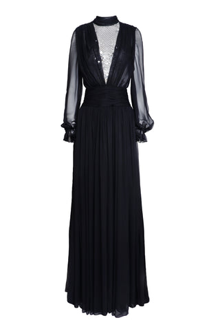 Embroidered Long Sleeve Chiffon Gown Naeem Khan Embroidered Long Sleeve Chiffon Gown Naeem Khan