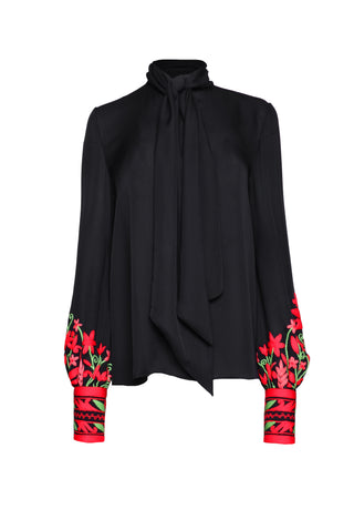 Embroidered Blouson Sleeve Blouse