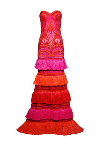 Raffia Strapless Fit and Flare Gown
