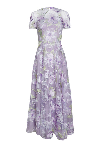 Floral Short Sleeve Illusion Neckline Cocktail Dress