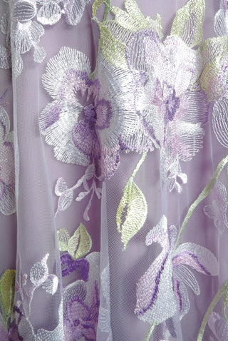 Floral Long Sleeve Illusion Neckline Gown