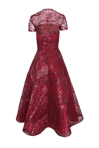 Raffia Short Sleeve Illusion Neckline Cocktail Dress