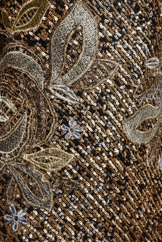 Stretch Sequin Halter Floral Applique Gown