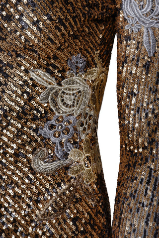 Stretch Sequin Long Sleeve Floral Applique Dress