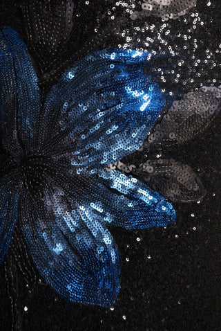Stretch Sequin Long Sleeve Floral Applique Gown
