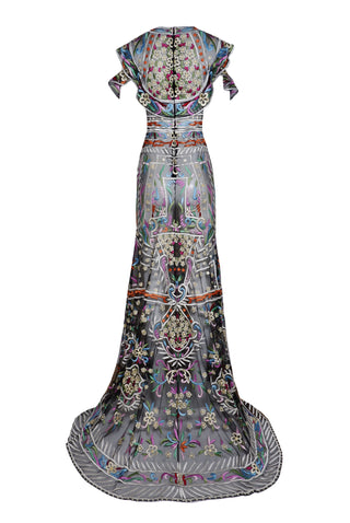 Embroidered Short Sleeve Gown
