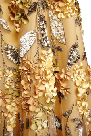 FLORAL EMBELLISHED ILLUSION NECKLINE TEA-LENGTH DRESS