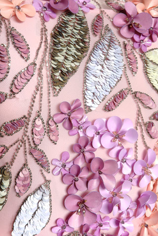 FLORAL EMBELLISHED BODICE FIT-AND-FLARE GOWN