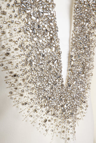 CRYSTAL EMBELLISHED V-NECK TEA-LENGTH DRESS