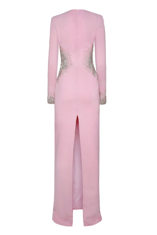 CRYSTAL EMBELLISHED LONG SLEEVE COLUMN GOWN