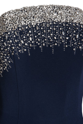 CRYSTAL EMBELLISHED STRAPLESS FIT-AND-FLARE GOWN