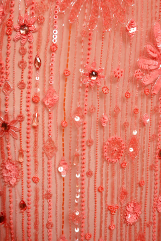 FLORAL BEADED SWEETHEART FIT-AND-FLARE GOWN