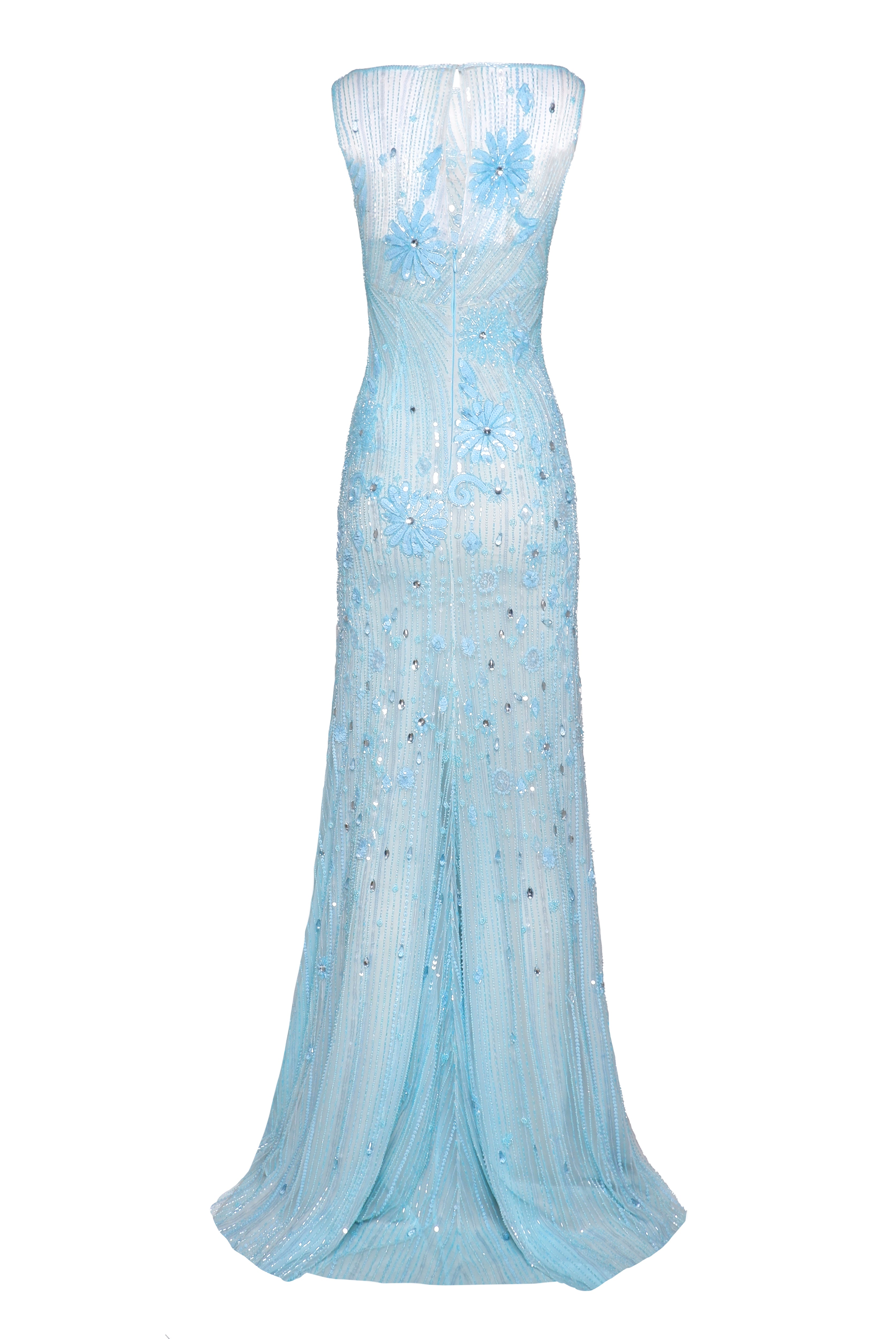 FLORAL BEADED BOATNECK FIT-AND-FLARE GOWN FLORAL BEADED BOATNECK FIT-AND-FLARE GOWN