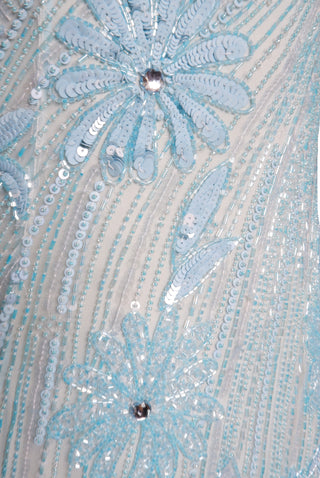 FLORAL BEADED BOATNECK FIT-AND-FLARE GOWN