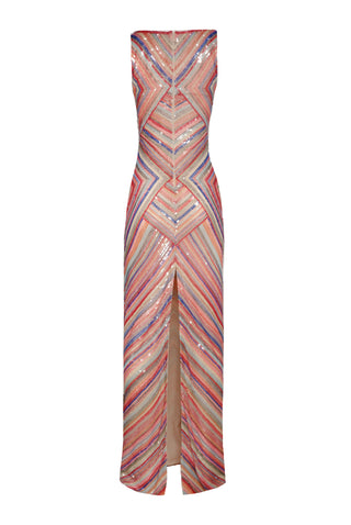 BEADED SCOOP NECK SLEEVELESS COLUMN GOWN